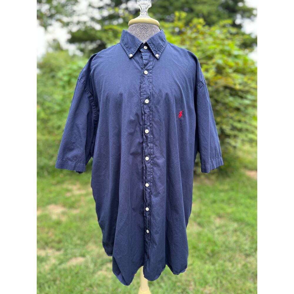 Ralph Lauren feather weight twill navy blue mens short sleeve shirt size XL Tall